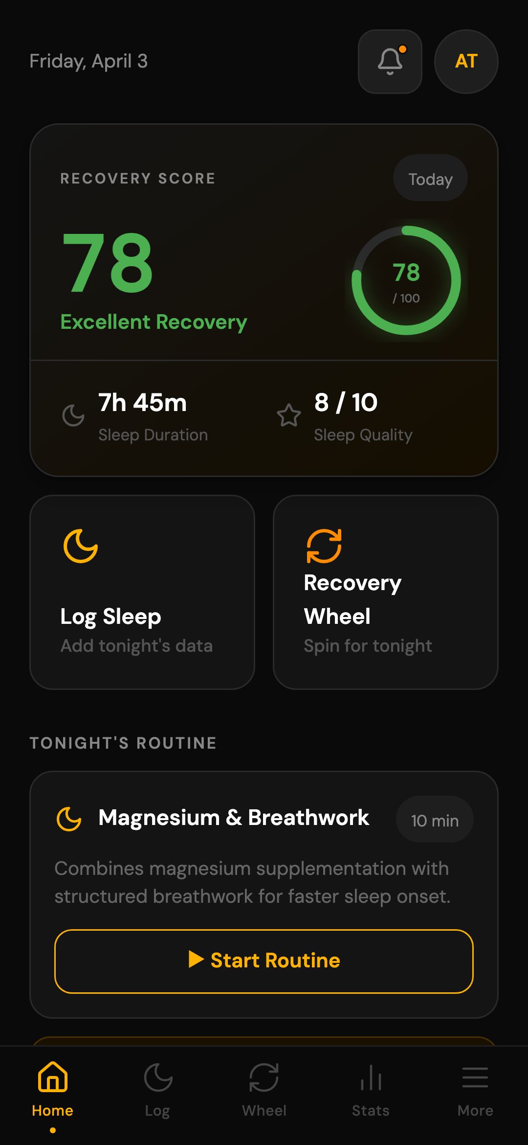 MB Sleep Recovery Home Screen